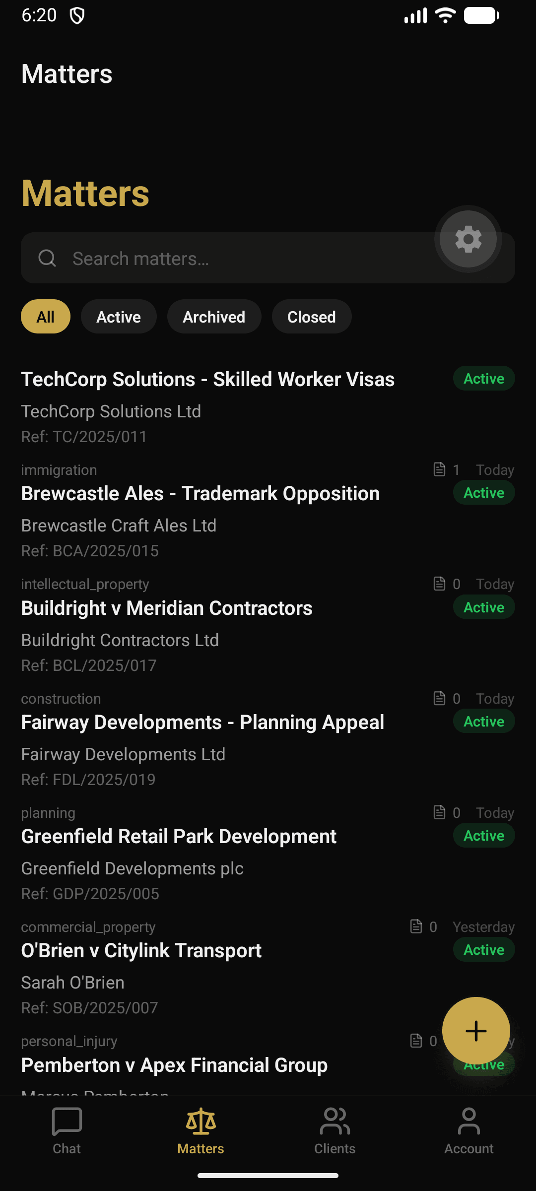 Writford Android app matters list
